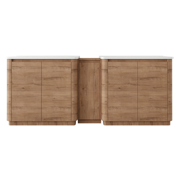 English Elm 84'' Freestanding Double Sink Bathroom Vanity Oak Finish Soft Close Storage Cabinet W999S00516