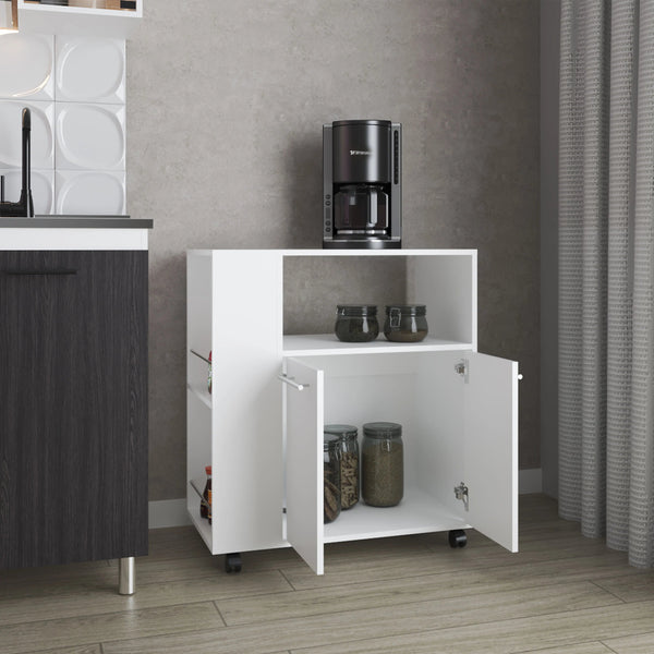 English Elm White Stylish Kitchen Cart with Microwave Shelf, Slim Open Storage & Clean Modern Organization 96 B062P290274