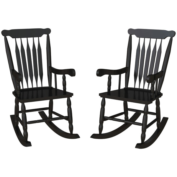 English Elm Outsunny Outdoor Rocking Chairs Set Of 2 - Classic Black Wood Rockers For Patios, Gardens & Balconies W2225P217107-GIGA