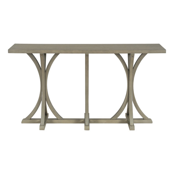 English Elm U-style Farmhouse Console Table Oak Veneer Top Curved Rubberwood Legs Entryway Gray N711P295300E