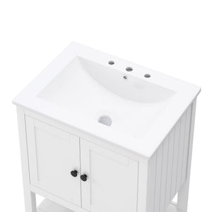 English Elm 24" Morandi White Bathroom Vanity with Ceramic Sink, Solid Wood Frame & Open Shelf, Modern Elegance N725P189823K
