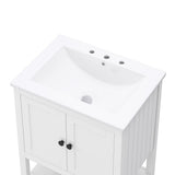 English Elm 24" White Modern Sleek Bathroom Vanity Elegant Ceramic Sink With Solid Wood Frame Open Style Shelf