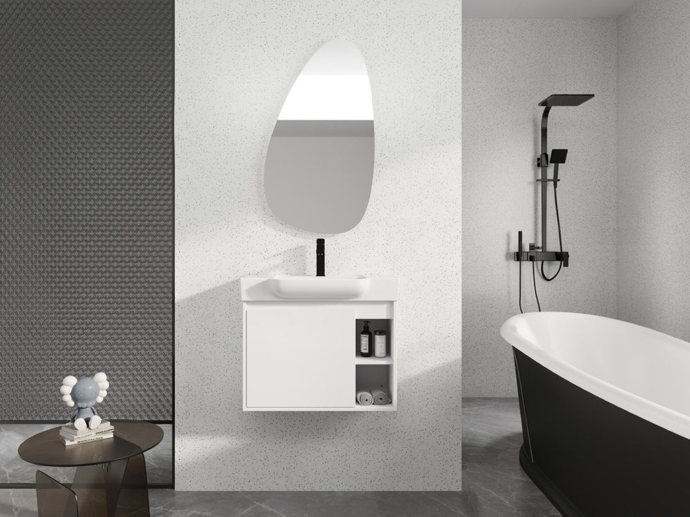English Elm 28'' Floating Bathroom Vanity with Ceramic Sink Soft Close Door Melamine Cabinet Glossy White W999P426642