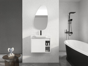 English Elm 28'' Floating Bathroom Vanity with Ceramic Sink Soft Close Door Melamine Cabinet Glossy White W999P426642