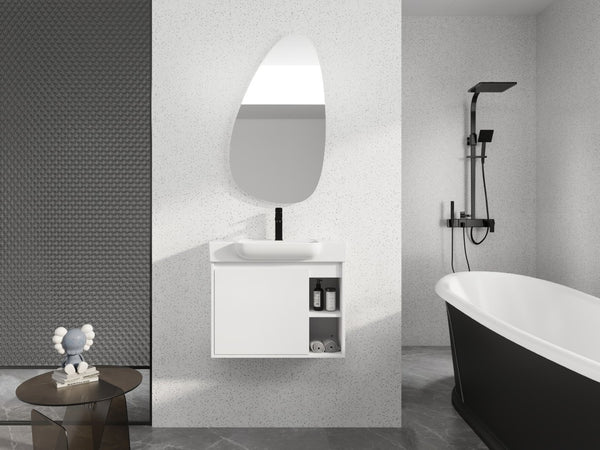 English Elm 28'' Floating Bathroom Vanity with Ceramic Sink Soft Close Door Melamine Cabinet Glossy White W999P426642