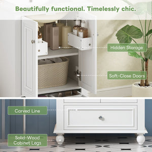English Elm 24'' French Style Bathroom Vanity with Ceramic Sink Soft Close Cabinet and Drawer White N710P411227K