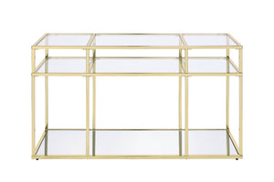 English Elm Uchenna Gold Metal Frame Sofa Table with Tempered Glass Shelves for Entryway B2726P446703