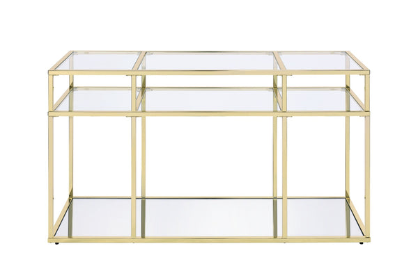 English Elm Uchenna Gold Metal Frame Sofa Table with Tempered Glass Shelves for Entryway B2726P446703