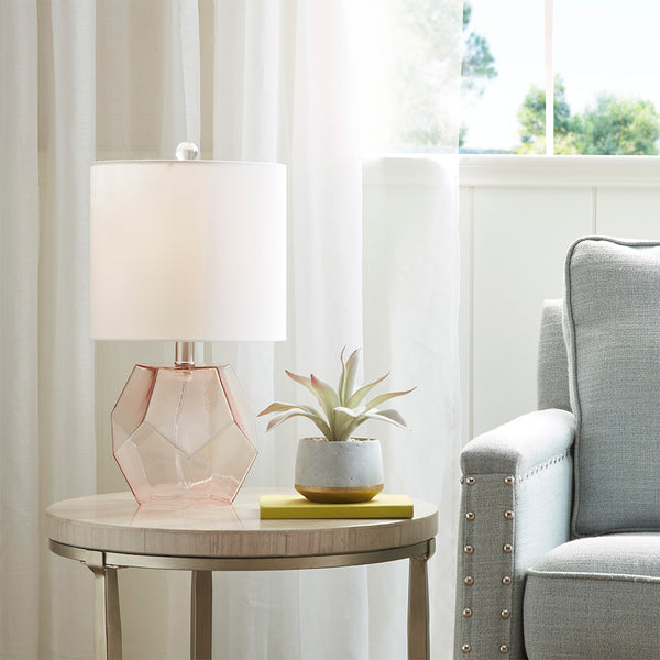 JLA Home 510 Design - Geometric Bella Glass Table Lamp with Pink Faceted Base & White Drum Shade, 60" Cord, 2-Year Warranty MP153-0204