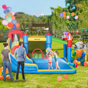 English Elm Outsunny 6in1 Inflatable Kids Water Park with Slide Climbing Wall and Bounce Zone W2225P217315