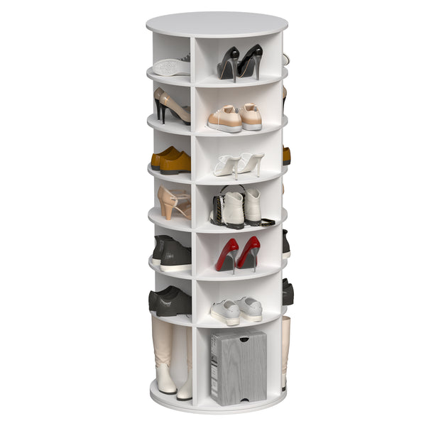 English Elm Rotating 7-Tier Spinning Shoe Rack Tower 360° Revolving Organizer, Space-Saving Sturdy White Holder W2699P222574