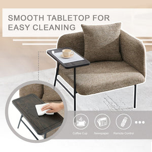 English Elm Leisure Linen Accent Chair with Built-in Side Table Pockets and Lumbar Pillow Modern Khaki W395P453308