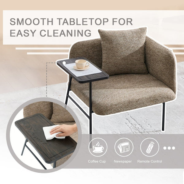 English Elm Leisure Linen Accent Chair with Built-in Side Table Pockets and Lumbar Pillow Modern Khaki W395P453308