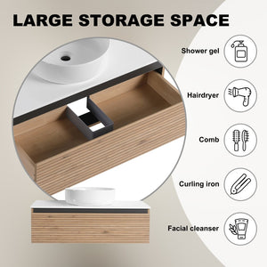 English Elm 36'' Floating Wall Mounted Vanity Plywood Cabinet with Ceramic Vessel Sink Soft Close Drawer W999S00362