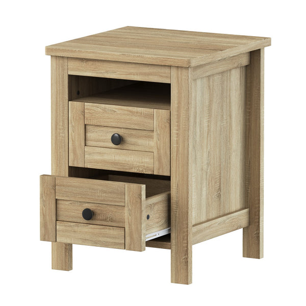 English Elm 3-Pieces Bedroom Set Full Size Farmhouse Platform Bed with Storage Headboard, Nightstand & Dresser Natural 59.25 L x 18.31 W x 8.27 H N733S369048M