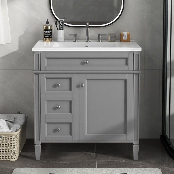 English Elm 30'' Modern Bathroom Vanity With Ceramic Sink, 2 Smooth-Glide Drawers & Tip-Out Compartment Storage N710P206904E