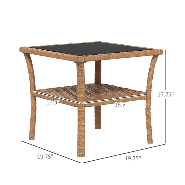 English Elm Outsunny Rattan Side Table - Stylish Outdoor Coffee Table With Storage Shelf & Glass Top, Sand W2225P200703-GIGA