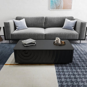 English Elm 47'' Spiral Grain Coffee Table Two Drawer Storage Mid Century Farmhouse Living Room Black W2263P412382