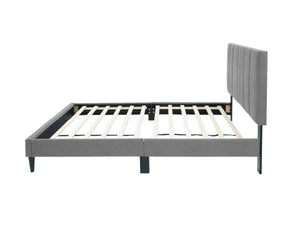 English Elm Twin Brushed Linen Bed with Adjustable Channel Tufted Headboard, 3" Lift, 12-Slat Support for Luxe Comfort Gray 45 L x 30 W x 5 H B089P240521