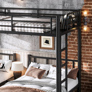 English Elm Twin Triple Bunk Bed Metal L-shaped Frame Sleeps Three Kids White Finish Black W1580S00615