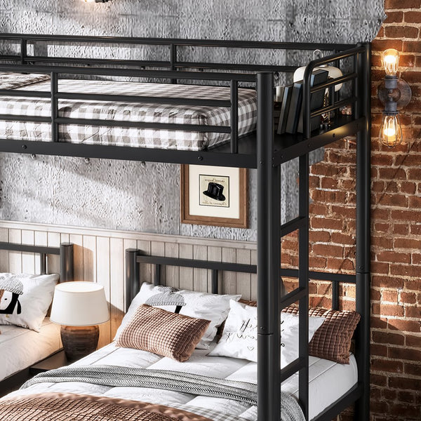 English Elm Twin Triple Bunk Bed Metal L-shaped Frame Sleeps Three Kids White Finish Black W1580S00615