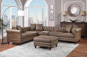 English Elm Dark Coffee Modular 4-Piece Leatherette Sectional Set With Reversible Loveseats & Tufted Ottoman B011S01327