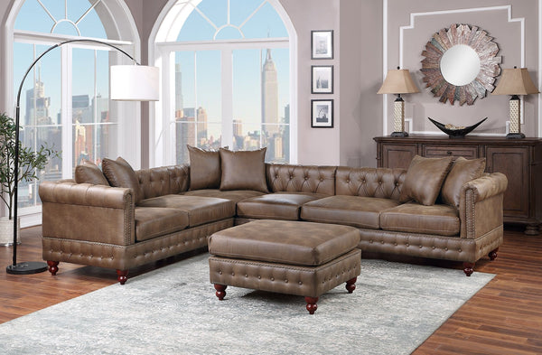English Elm Dark Coffee Modular 4-Piece Leatherette Sectional Set With Reversible Loveseats & Tufted Ottoman B011S01327