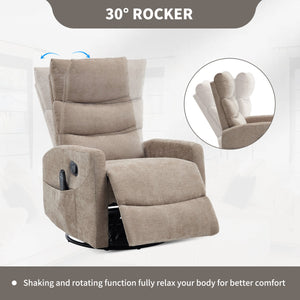 English Elm Heat Massage Recliner with Swivel Rocker and 8 Node Vibration for Living Room Comfort W3224P357562