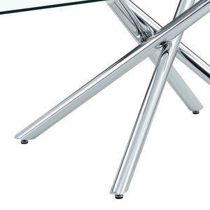 English Elm Table Set - Modern Luxurious Transparent Glass Dining Table With 4 White Pu Chairs & Silver Legs W1151S04192-GIGA