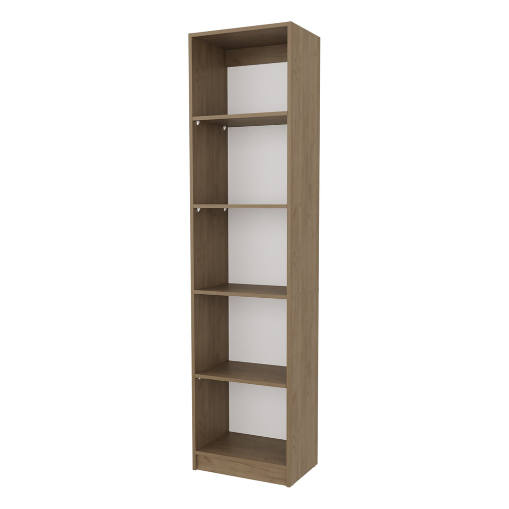 English Elm Beaver 5-Shelf Bookcase 71" High in Natural Oak & White – Scratch-Resistant Melamine, Versatile Storage B128P314794