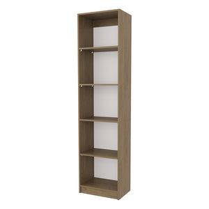 English Elm Beaver 5-Shelf Bookcase 71" High in Natural Oak & White – Scratch-Resistant Melamine, Versatile Storage B128P314794