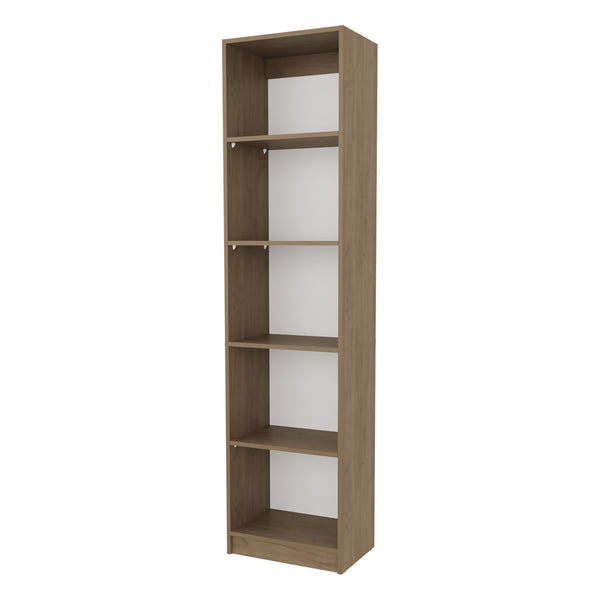 English Elm Beaver 5-Shelf Bookcase 71" High in Natural Oak & White – Scratch-Resistant Melamine, Versatile Storage B128P314794