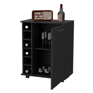 English Elm Rawlins Bar Cart Black with 6-Bottle Rack, Hidden Storage Cabinet, Top Serving Surface & Casters B128P176158