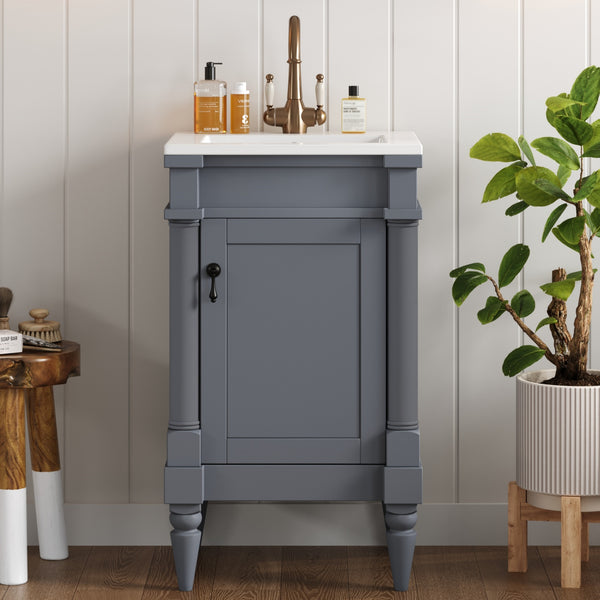 English Elm 18-Inch Modern Bathroom Vanity with Sink Compact Retro Design Durable MDF & Solid Wood Legs Storage-Friendly Gray N710P257401E