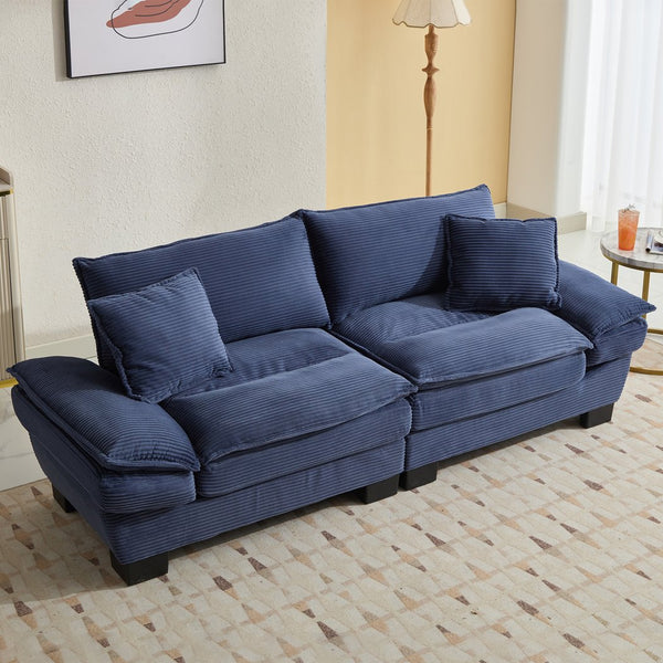 English Elm Corduroy Stylish Sleeper Sofa Loveseat with Dual-Layer Cushions & Two Support Pillows, Sturdy Frame Blue W676P184142