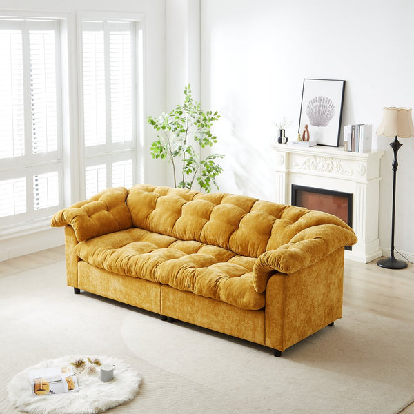 English Elm 99.2" Chenille Modern Deep Seat Sofa with Cloud-Like Cushioning, Zippered Arm Pads & Solid Wood Frame Yellow W1193S00151