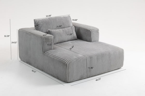 English Elm Sofa Bed Compact Corduroy Convertible Sleeper with Lumbar Pillows for Studio Apartments Grey W3326P345961