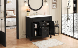 English Elm 36'' Modern Bathroom Vanity With Black Ceramic Top, Soft Closing Doors & Drawers For Stylish Storage N710P230231B