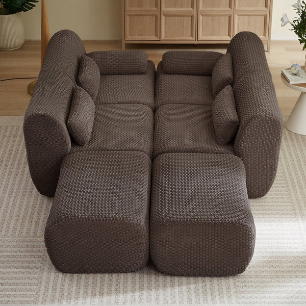 English Elm Sectional U-shaped Corduroy Sofa with Ottoman Convertible Layout for Any Living Room Brown W2339S00156