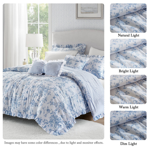 English Elm 5 Piece Full/Queen Comforter Set with Decorative Pillows - Soft Microfiber, Hypoallergenic, Cozy Layering Blue 16.54 L x 12.6 W x 7.87 H B035P381287