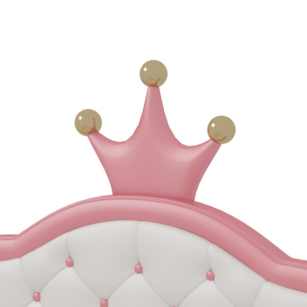 English Elm Full Full Size Lovely Crown Fantasy PU Leather Princess Bed with Tufted Headboard, Pink Cream, Sturdy Frame N733P198762H