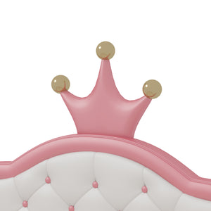 English Elm Twin Lovely Crown Fantasy PU Leather Princess Bed with Tufted Headboard, Soft Upholstery, Sturdy Design Pink 42 L x 22.5 W x 7.5 H N733P198760H