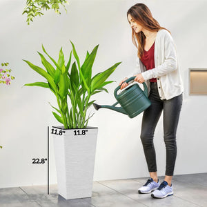 English Elm Modern Faux Stone Tapered Outdoor Planters Set of Three with Rolling Wheels Patio Ready T3971P459644