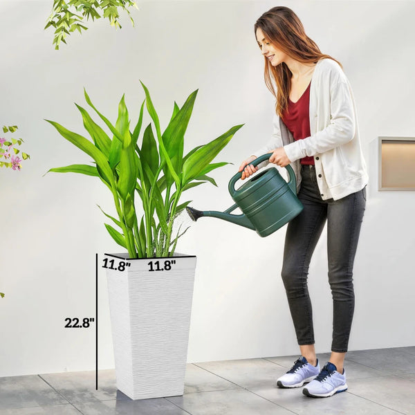 English Elm Modern Faux Stone Tapered Outdoor Planters Set of Three with Rolling Wheels Patio Ready T3971P459644