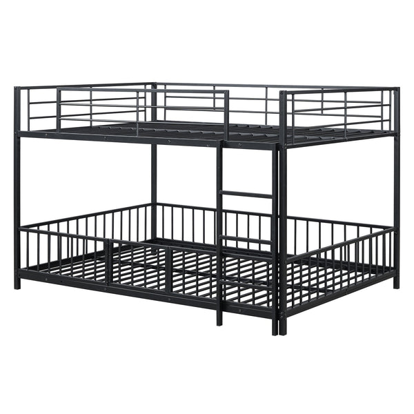 English Elm Full Full over Full Metal Bunk Bed with Slide, Interchangeable Stairs, Gate & Safety Guardrails for Kids Black SF000170AAB