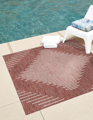 Unique Loom Outdoor Modern Tambor Machine Made Lines Rug Rust Red, Ivory 10' 8" x 10' 8"