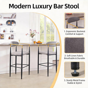 English Elm Modern Upholstered Barstool Set Grey Fabric Gold Armrests Ergonomic Kitchen Counter W5501P462386