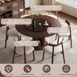 English Elm 59-inch Solid Oak Wabi-sabi Round Dining Set 6 Chairs Lazy Susan Japanese Craft W2700S00137