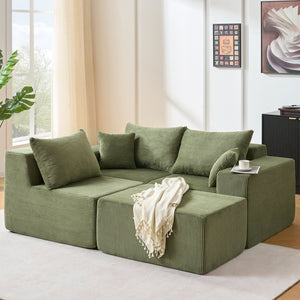 English Elm 4-Piece Modular L-Shaped Sectional Sofa - No Assembly, Plush Corduroy, Spacious Chaise for Lounging W3163S00048
