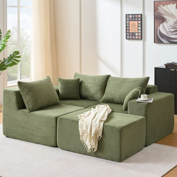 English Elm 4-Piece Modular L-Shaped Sectional Sofa - No Assembly, Plush Corduroy, Spacious Chaise for Lounging W3163S00048
